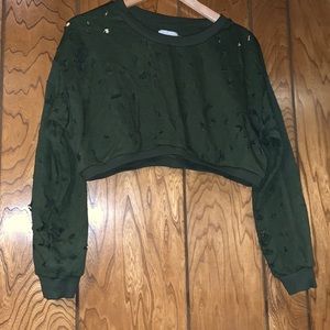 Army Green Distressed Crop sweater
